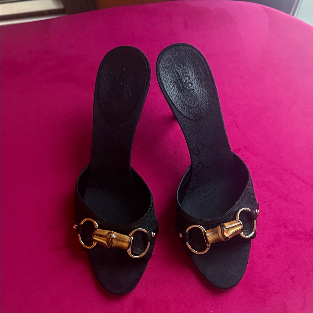 Gucci Black Heels with Gold Accents